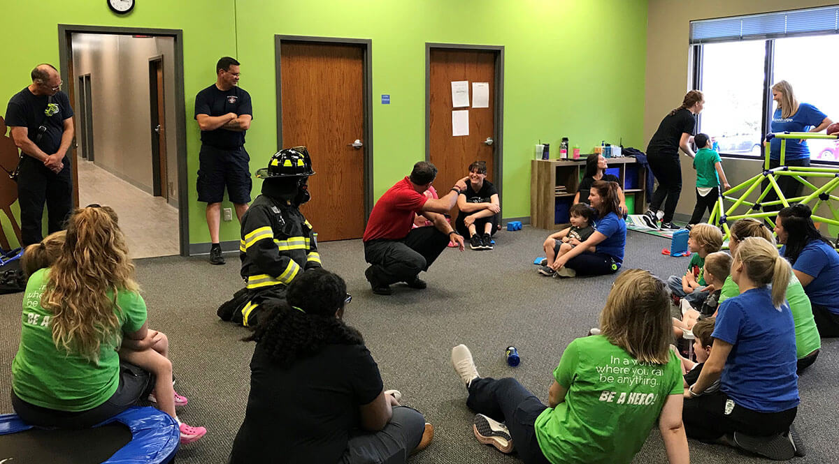 Children with autism interacting with first responders